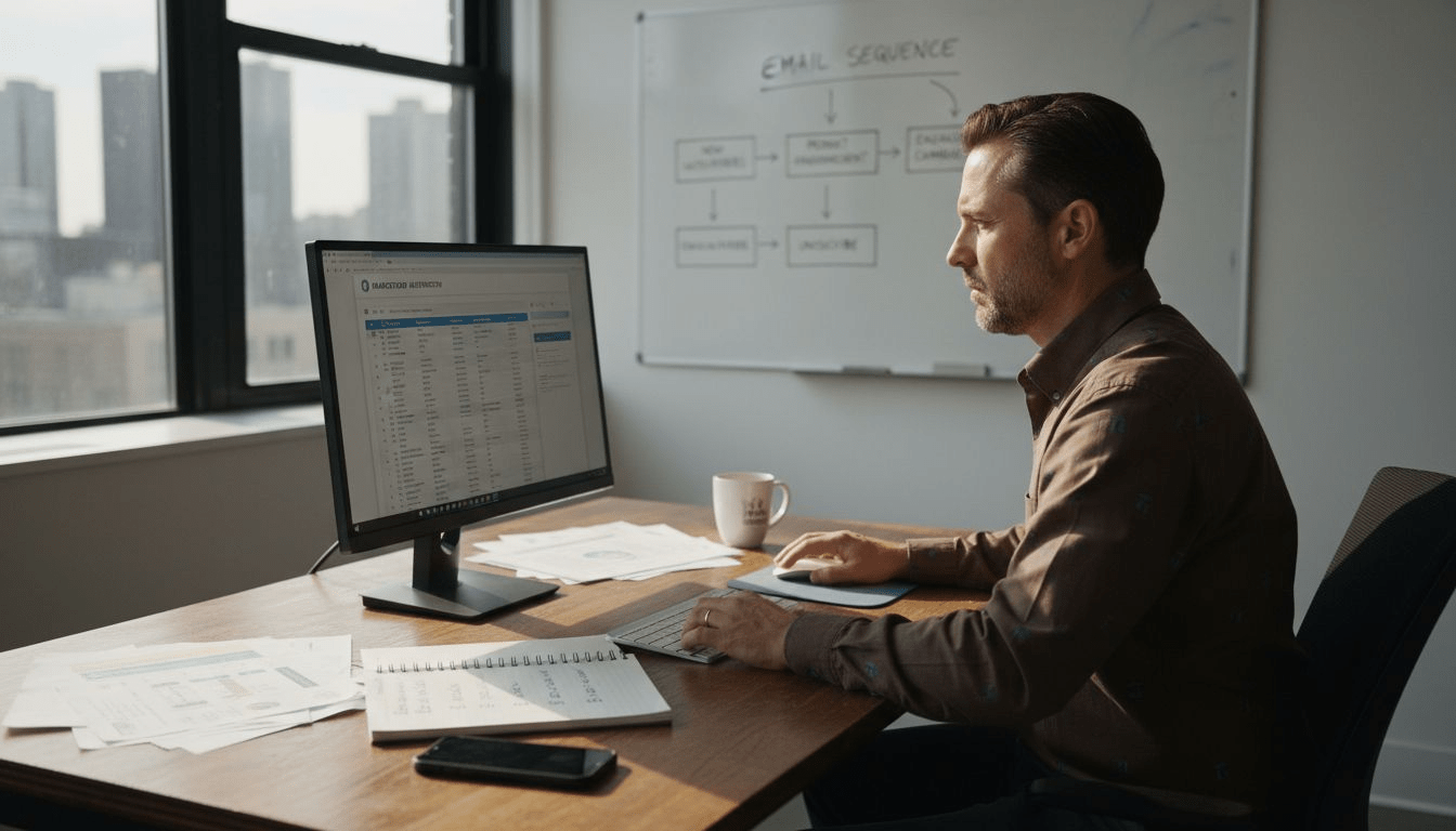 Manager using marketing software at desk