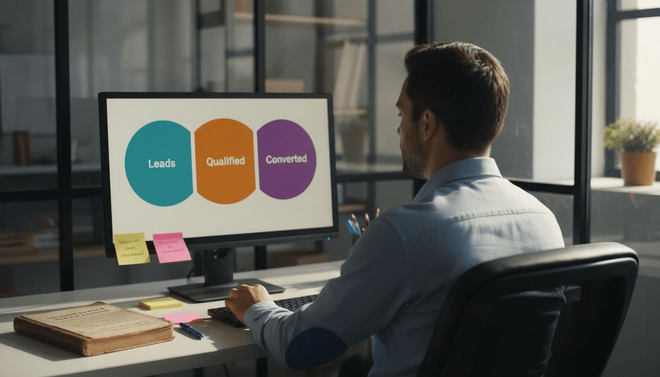 Manager reviewing CRM dashboard for leads