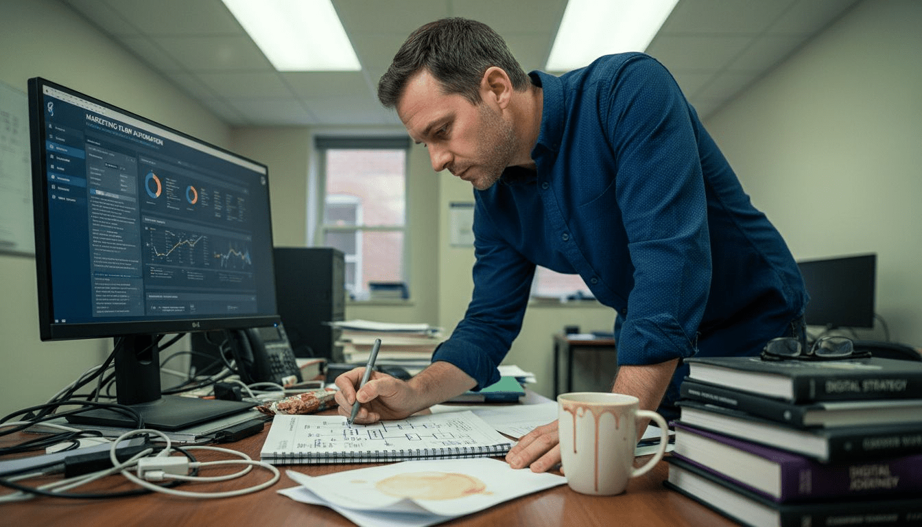 Marketing manager planning workflow at desk