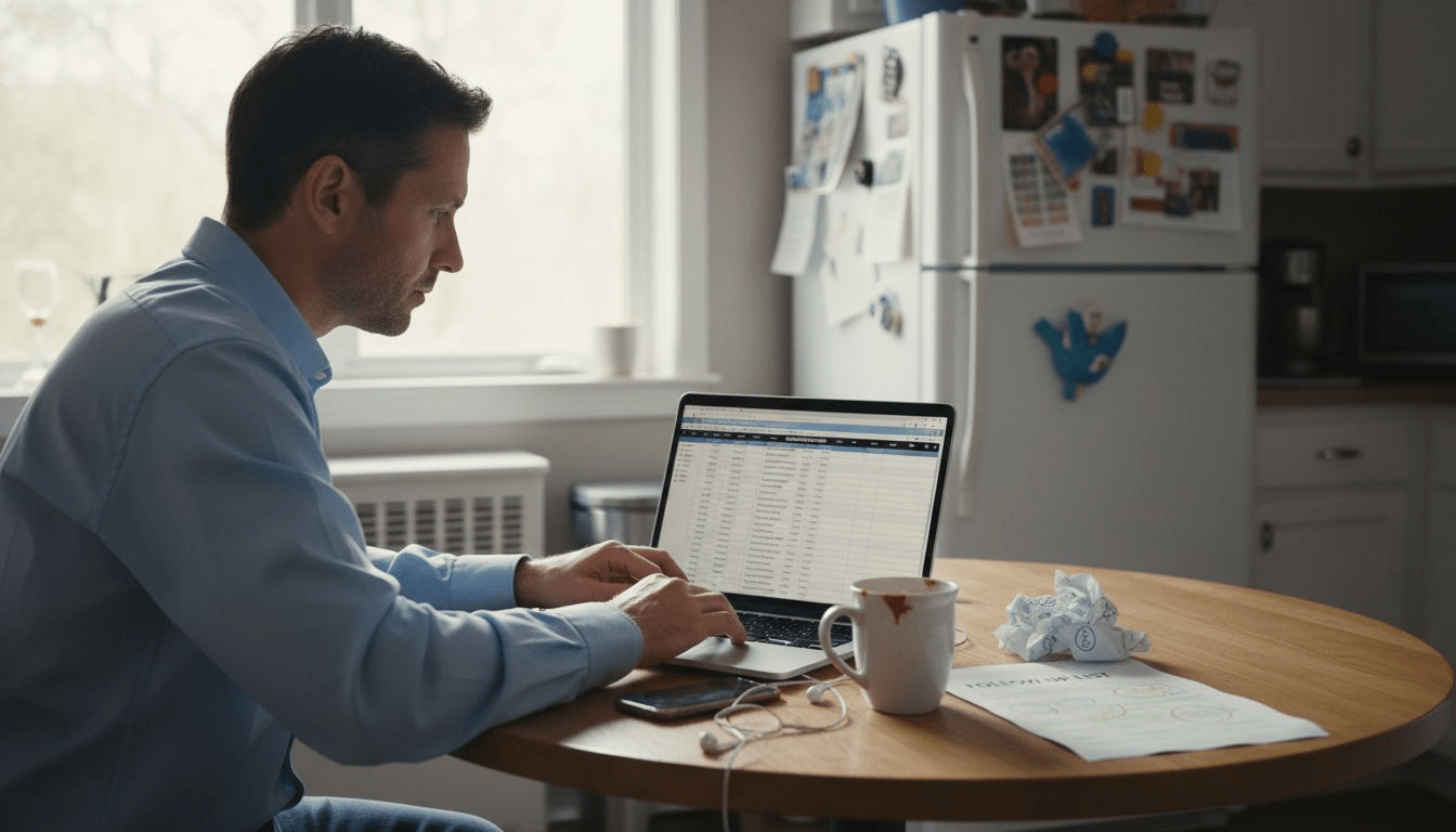 Person organizing email list on laptop