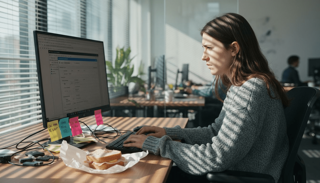 Office worker using integrated marketing software