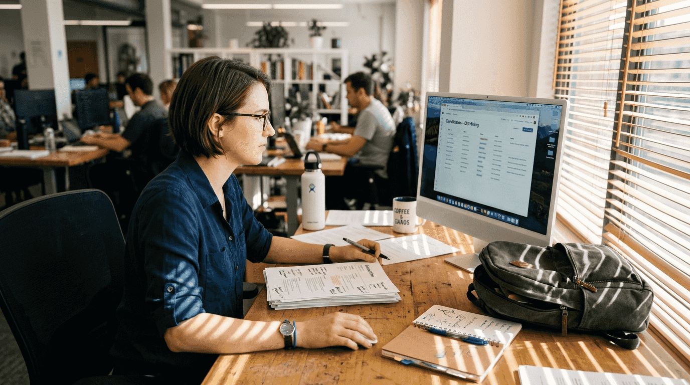 Person using applicant tracking software at desk