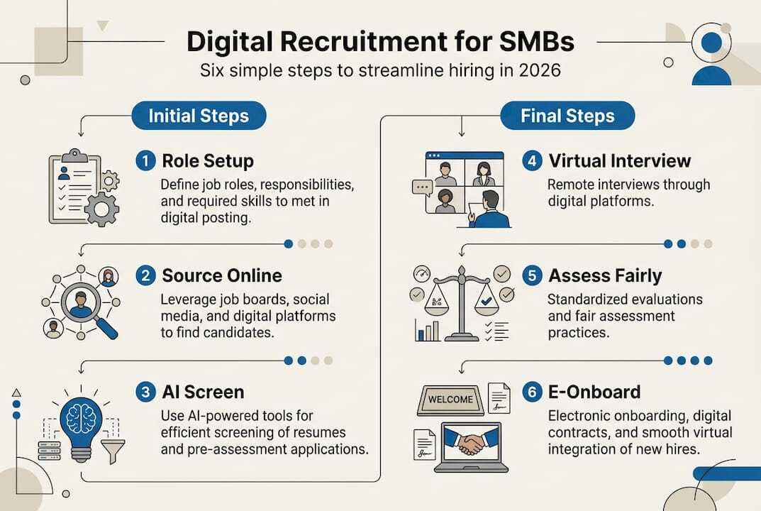 Infographic with six-step digital recruitment process