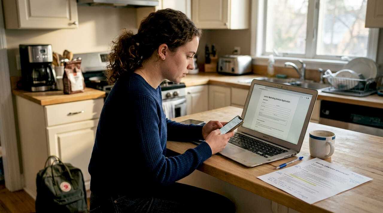 Applicant using laptop and phone for application