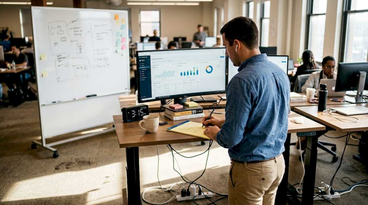 Marketer reviewing marketing automation dashboard