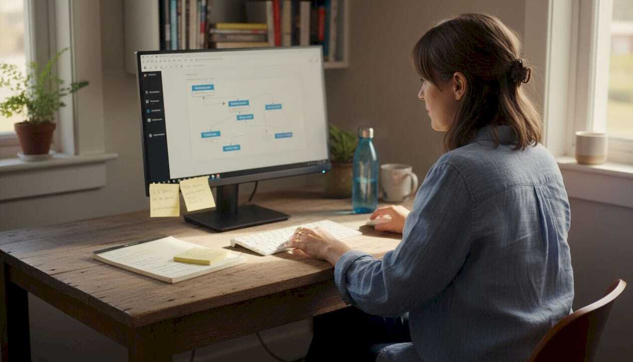 Employee streamlining marketing tasks at desk