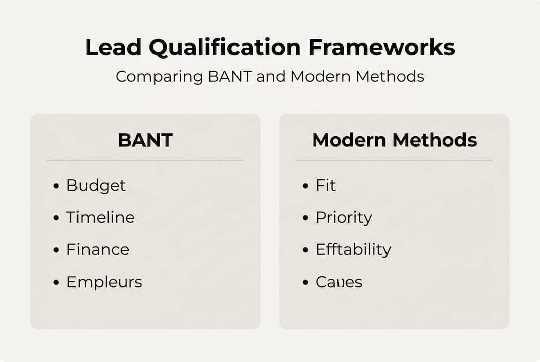 Infographic comparing BANT and modern frameworks