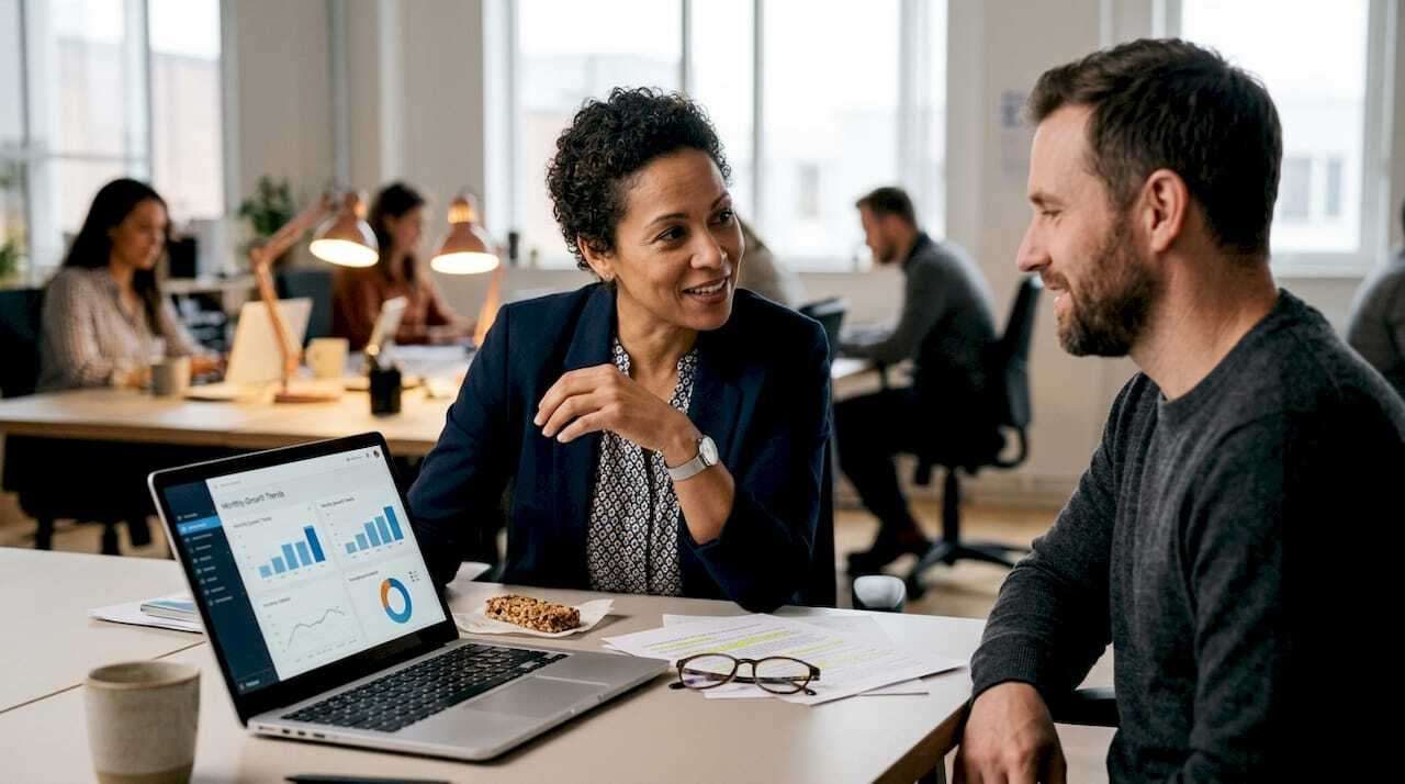 Consultant reviewing strategy with business owner