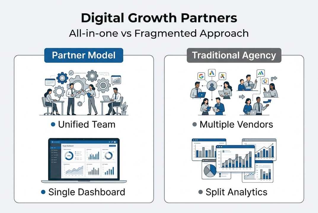Infographic comparing growth partners and agencies