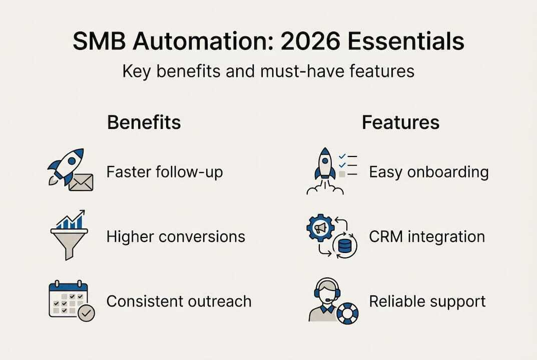 Infographic showing SMB automation benefits and features