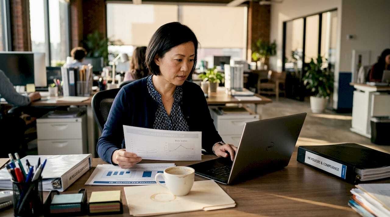 HR specialist reviewing AI bias reports