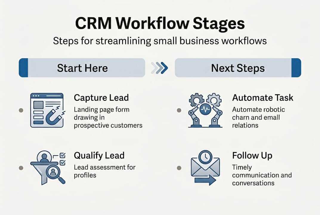 Infographic showing CRM workflow stages overview