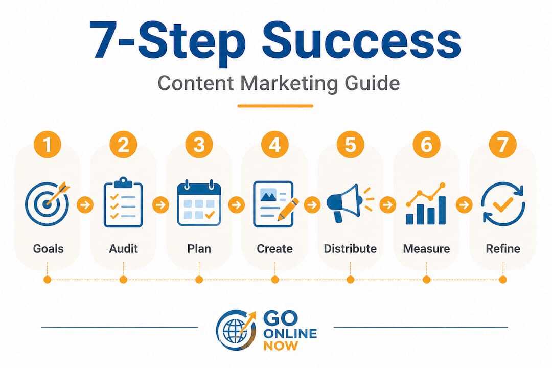 Infographic listing seven content marketing steps for SMBs