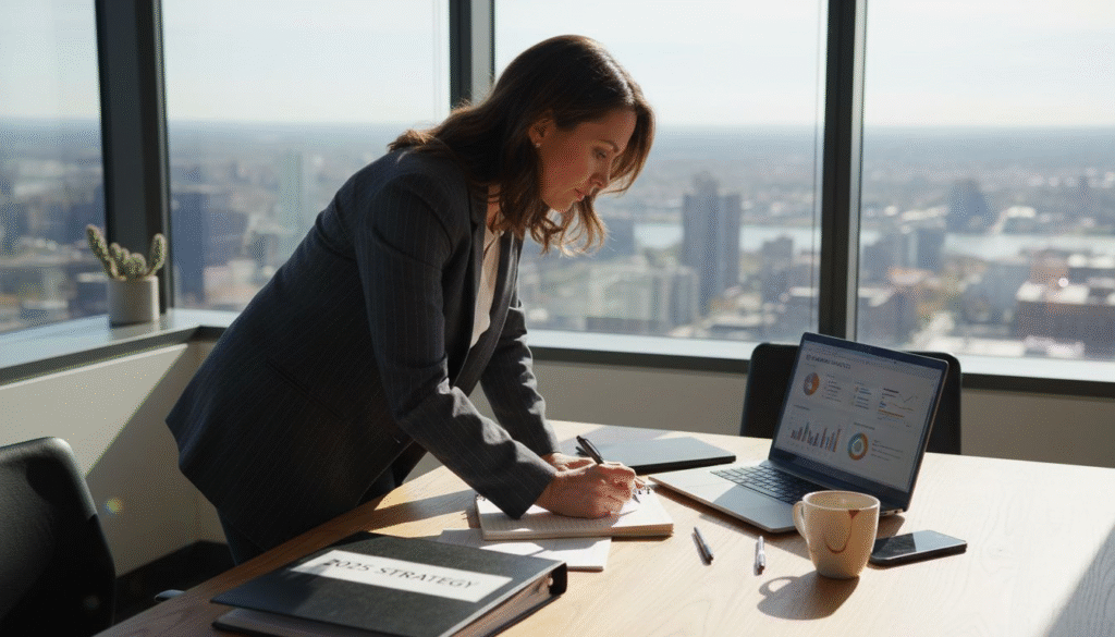 SMB owner planning marketing in corner office