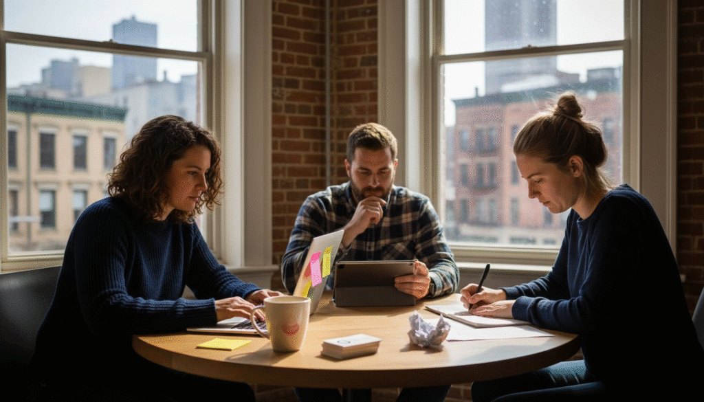Small business team working on marketing automation