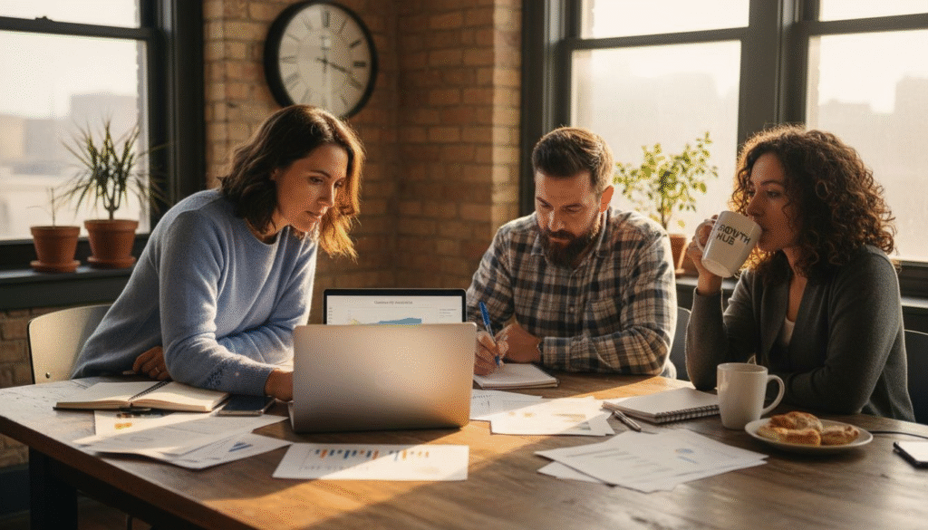 SME owners collaborating on digital marketing