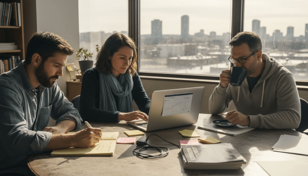 Small business team using CRM together