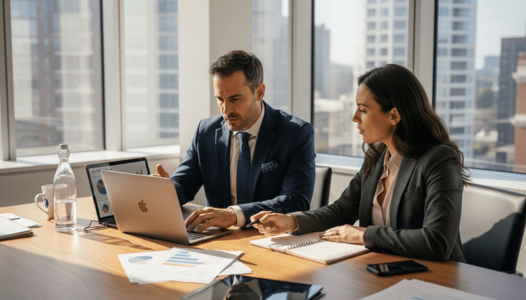 Executives reviewing digital growth charts