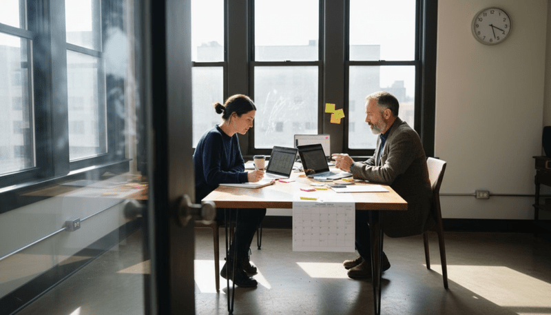 Small business owners collaborating in office