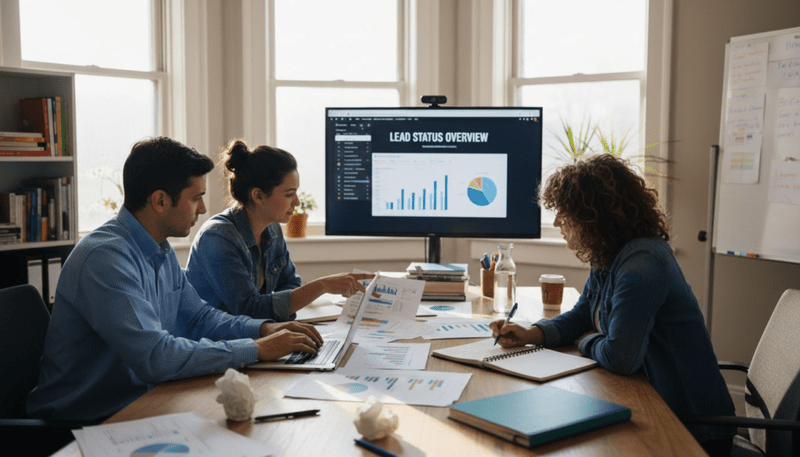 Team discusses CRM workflow setup in office