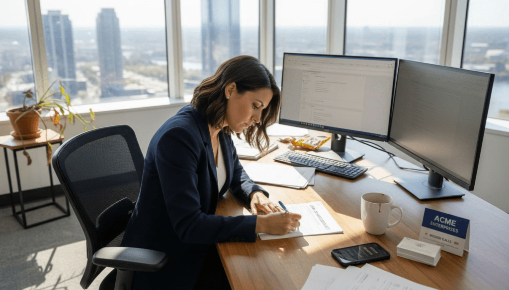 Sales manager reviewing lead checklist in office
