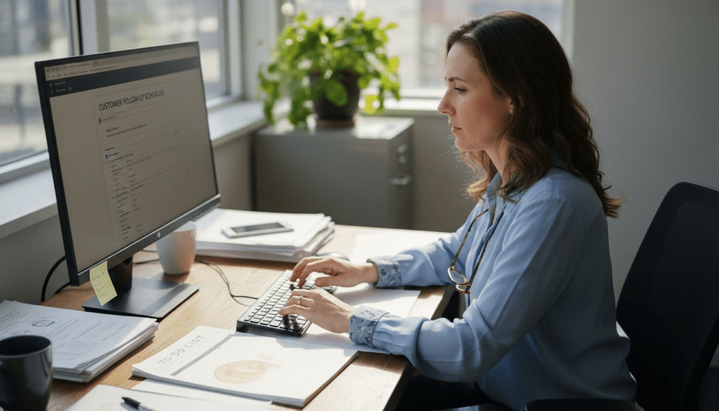 Business owner using computer for automated messages