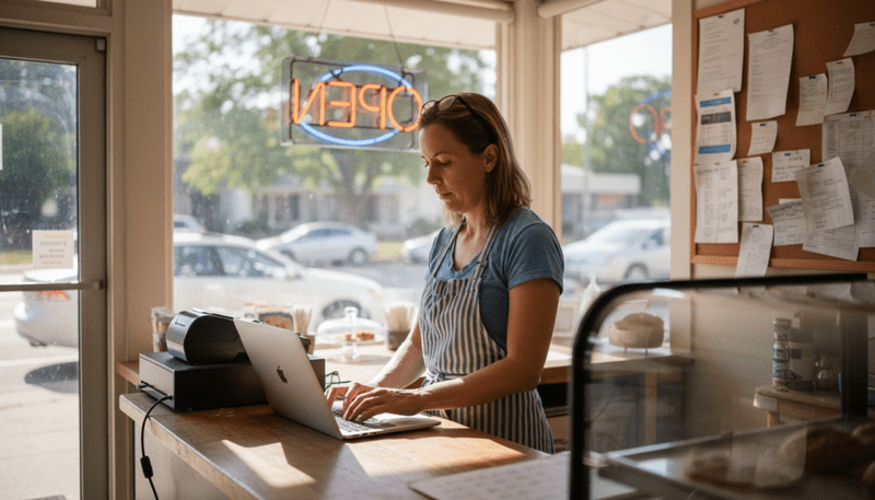 Bakery owner updating local SEO profile