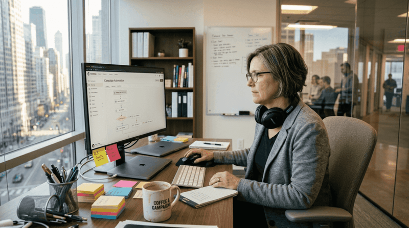Manager sets up email automation workflow