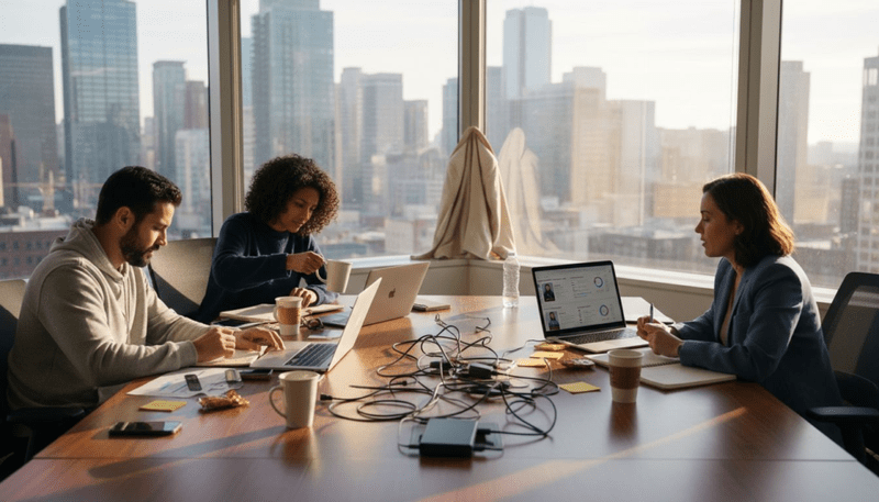 Team working on digital recruitment tasks