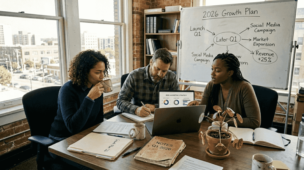 Small business team planning marketing strategy