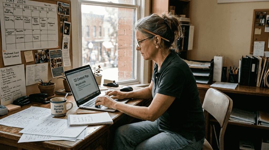 Small business owner planning content strategy