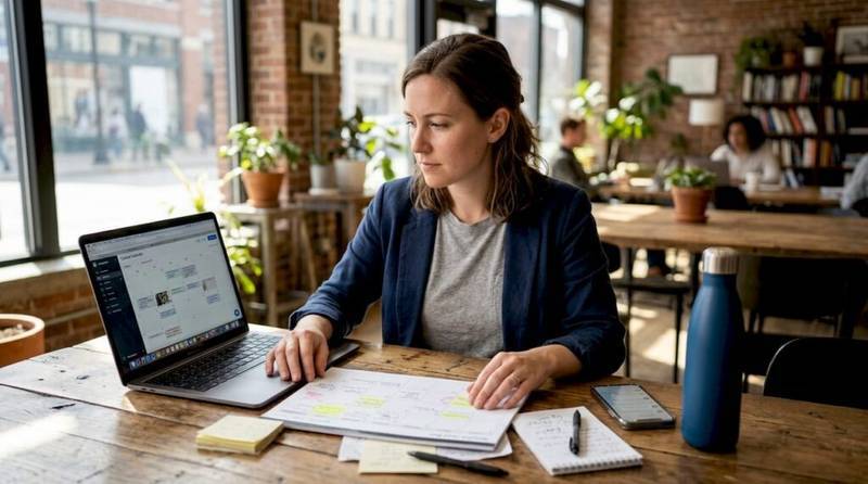 Small business owner planning content calendar