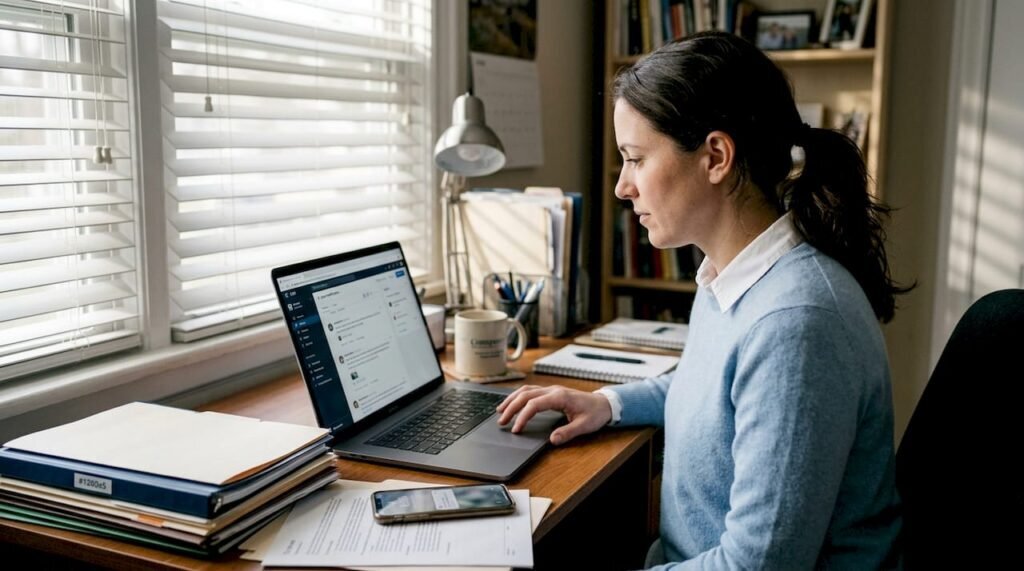 Business owner managing leads in home office