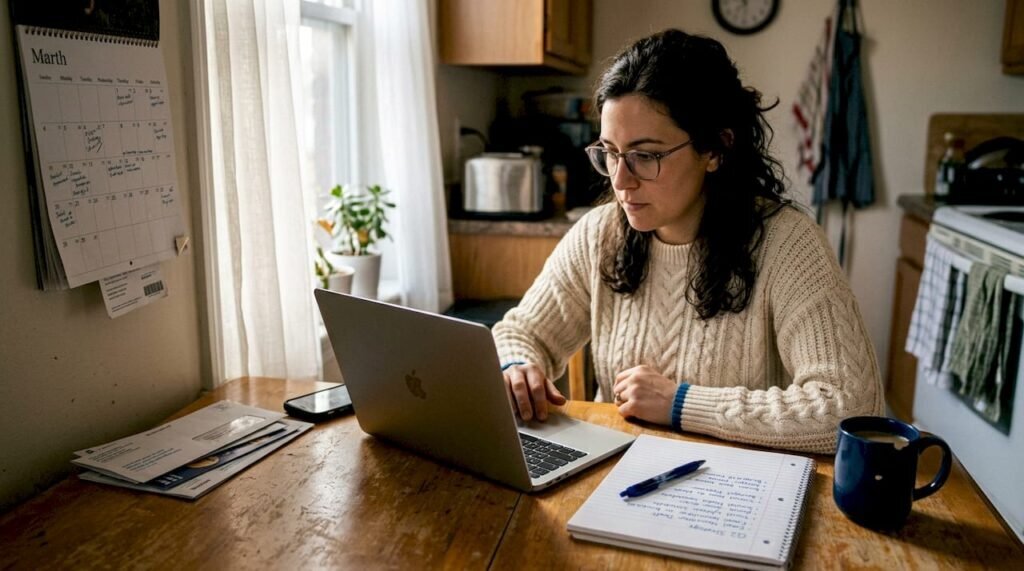 Small business owner juggling manual marketing tasks