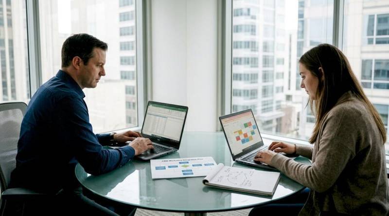 Team collaborating on CRM integration in office