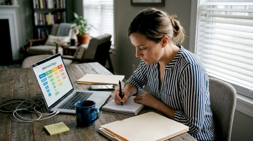 Business owner working on sales funnel process