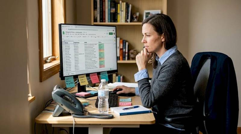 Business owner reviewing digital candidate list