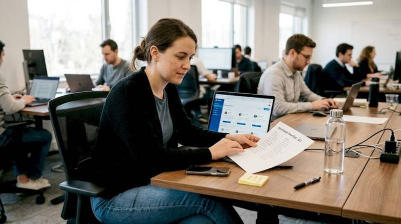 Recruiter managing hiring process in shared office