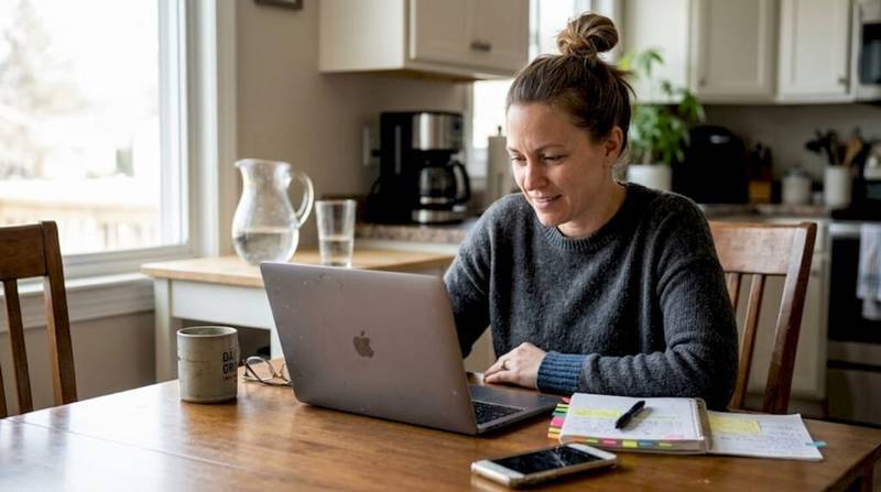 Small business owner reviewing web funnel