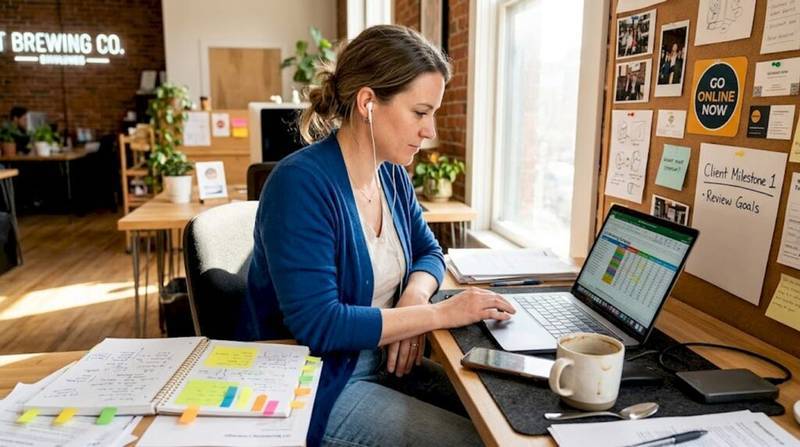 Business owner working on digital marketing strategy