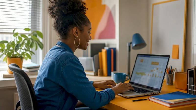 Small business owner working on social media ads