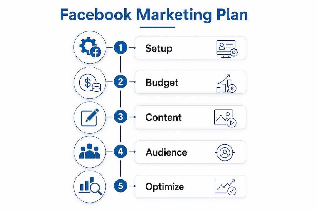 Infographic showing Facebook marketing steps for small business