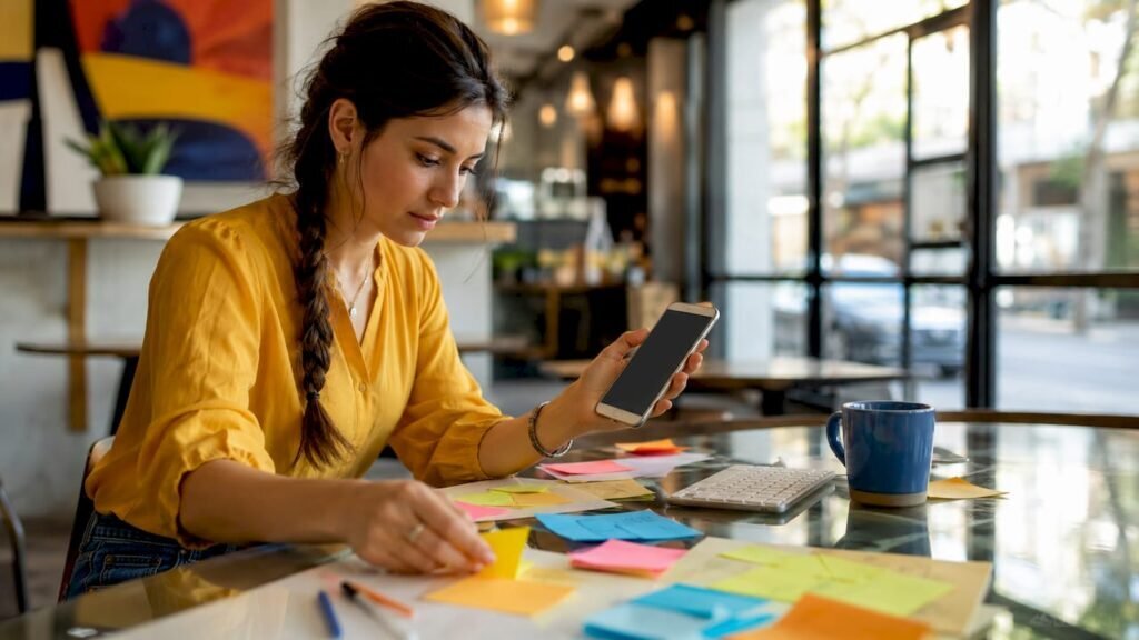 Entrepreneur planning Facebook marketing at home