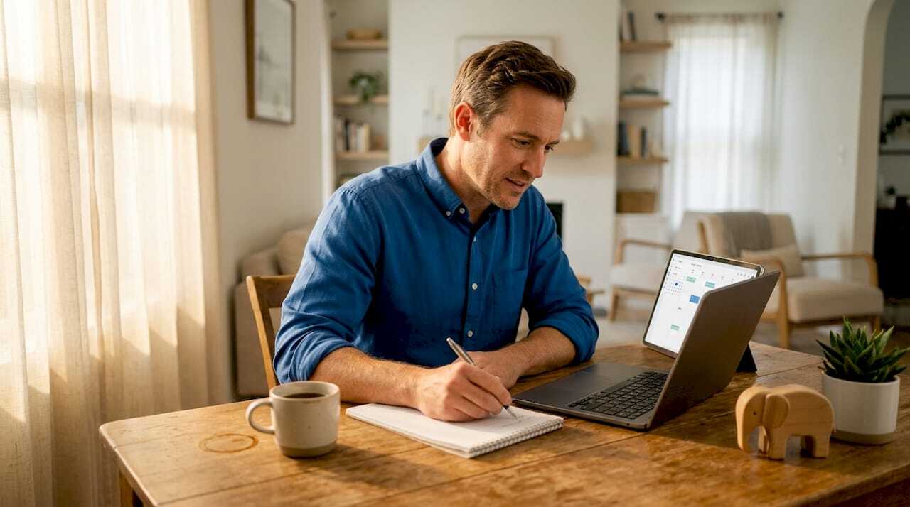 Small business owner manages content workflow