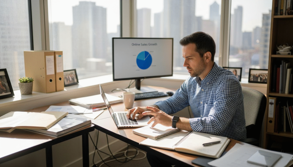 Small business owner working at desk