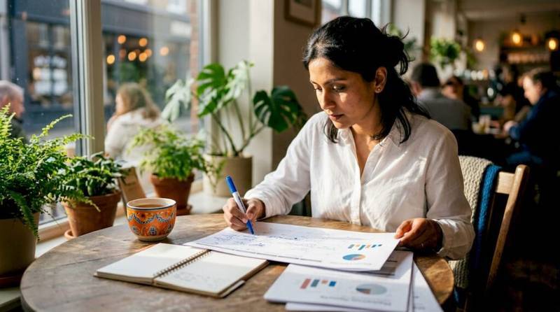 Content marketing executive reviewing editorial calendar