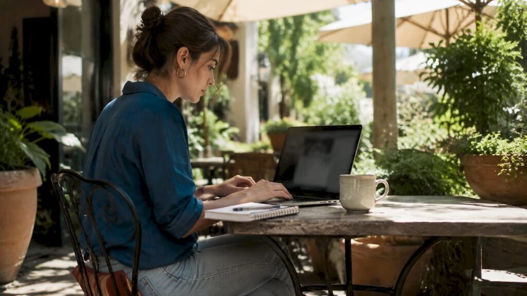 Small business owner working on online ads