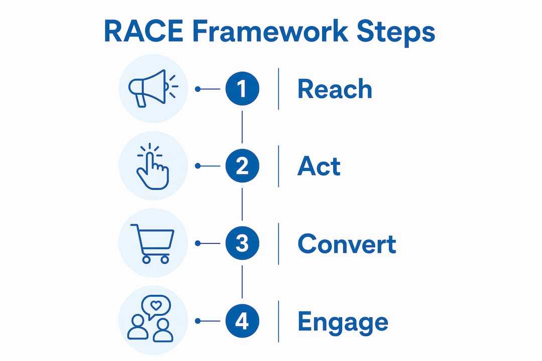 Infographic outlining RACE marketing framework stages