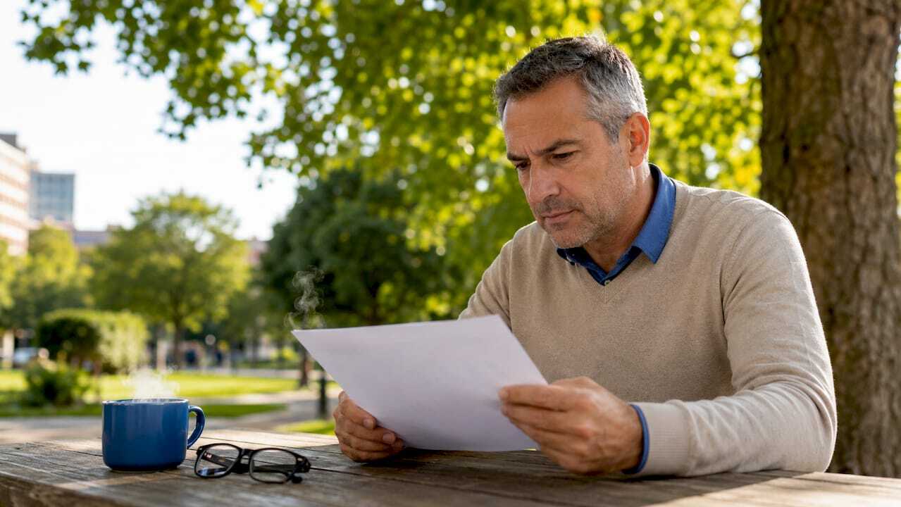 Man analyzing ad data on tablet in café
