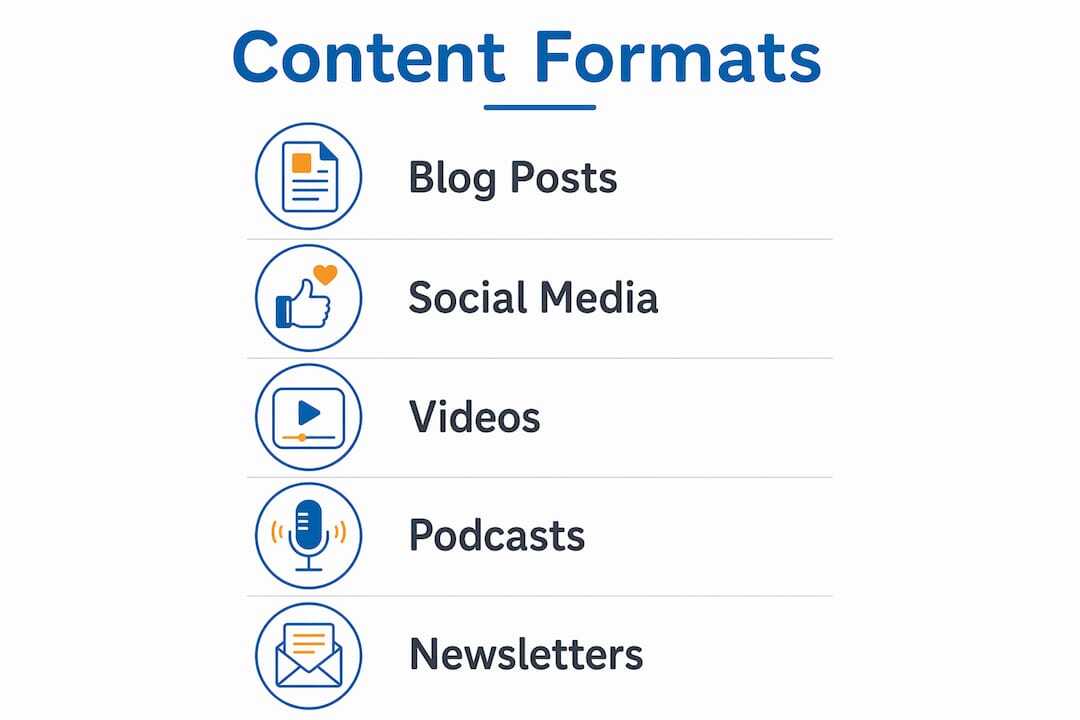 Infographic listing types of digital marketing content formats